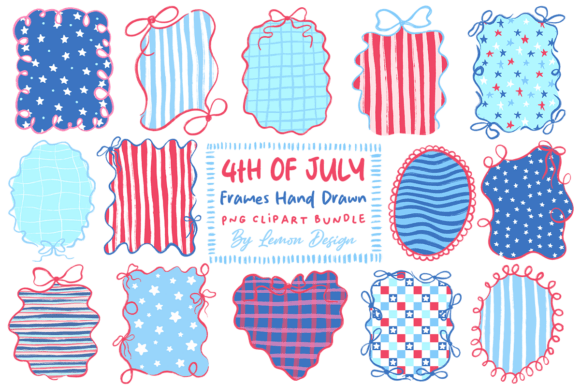 4th of July Frames Hand Drawn PNG Bundle