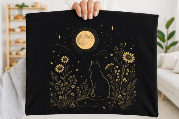 Beautiful Moon Cat Floral PNG: A Designer's Celestial Muse