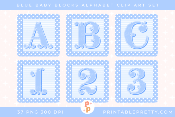Blue Baby Blocks Alphabet PNG Set for Nursery Designs