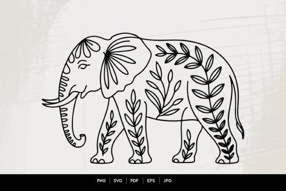 Boho Elephant Line Art SVG: Versatile Design Asset