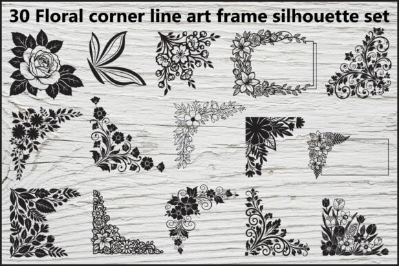 Elegant Floral Borders: The 30 Floral Corner Frame Silhouette Bundle
