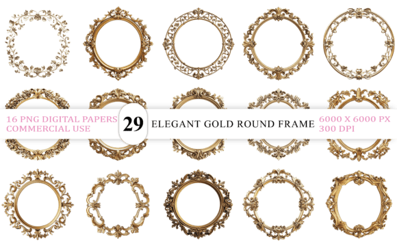 Elegant Gold Round Frame PNG Bundle: Elevate Your Creative Projects