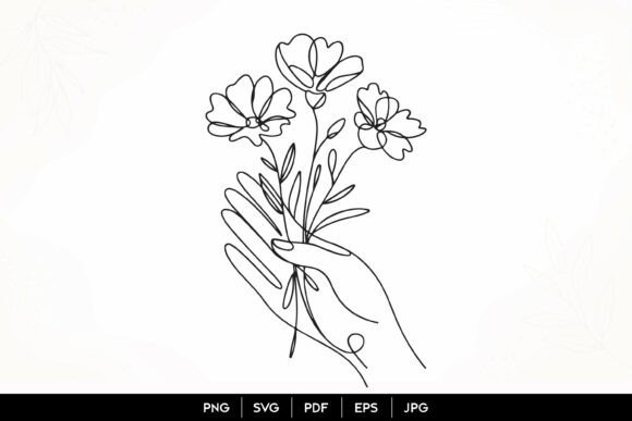 Elevate Your Designs with Delicate Floral Hand Line Art SVG