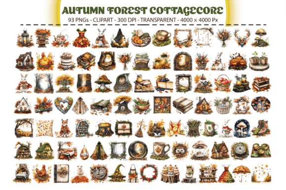 Enchant Your Designs with Autumn Forest Cottagecore Clipart