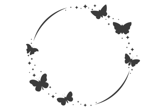 Exploring the Magic Butterfly Black Round Border. Deco Typeface