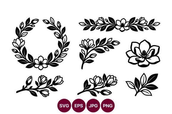 Floral Magnolia Wreath Clip Art: Bold Botanicals for Modern Design