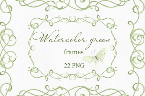 Green Ribbon Wedding Frame Clipart: Elegant Watercolor Designs