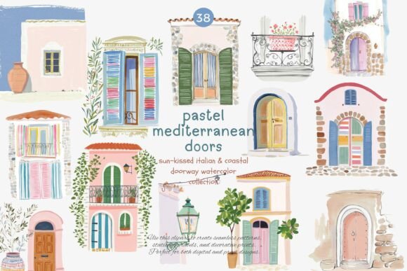 Mediterranean Clipart Set: Coastal Charm for Your Projects