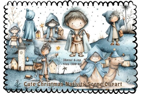 Nativity Journey Kids Clipart Set: A Cozy Biblical Scene