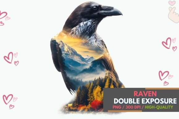 Raven Mountain Forest Double Exposure: Blending Wildlife and Landscape