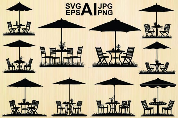 Silhouette Cafe Table Chairs Umbrella: Crafting Outdoor Charm