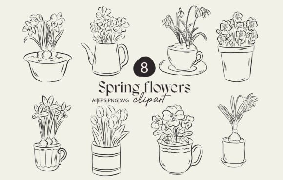 Spring Flower Line Art Collection: Fresh Florals for Your Projects
