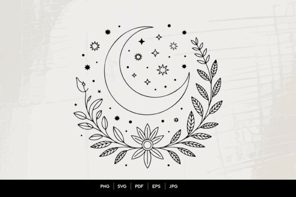 Unlock Your Brand’s Mystical Side with Celestial Moon Floral Line Art SVG